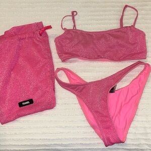 Pink sparkle triangl bikini with bag